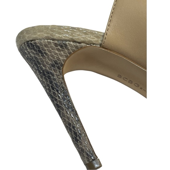 BCBGeneration MALCOLM TAN-SNAKESKIN ANKLE STRAP OPEN TOE HEELS SZ 7.5 MED - Picture 15 of 16